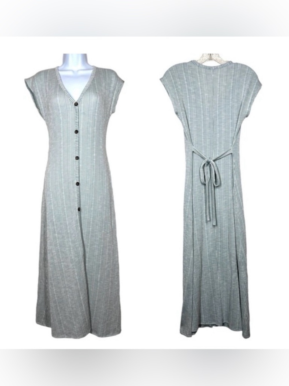Caution to the Wind Gray Ribbed Button Front Maxi Dress Minimalist Casual-Size M